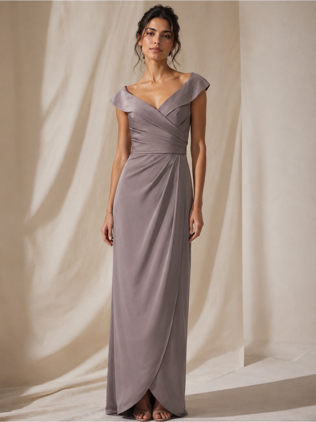 La Femme Gown Ruched Off Shoulder Formal Dress Pewter Sz 2